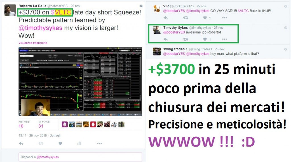 Roberto La Bella, Penny Stocks trade VLTC (tweet)